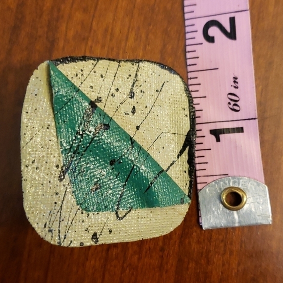 Earrings Fabric Hand Crafted Tan&Green&Black Large - Picture 8 of 8